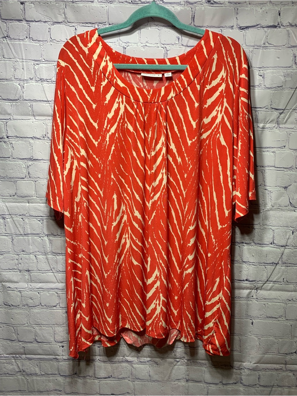 Susan Graver Womens Liquid Knit Scoop Neck Short Sleeve Top Orange Cream 3X
